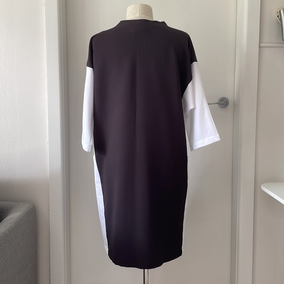 YouYou Statement Black and White Boxy Pocket Dress with Long Sleeves - Picture 6 of 15